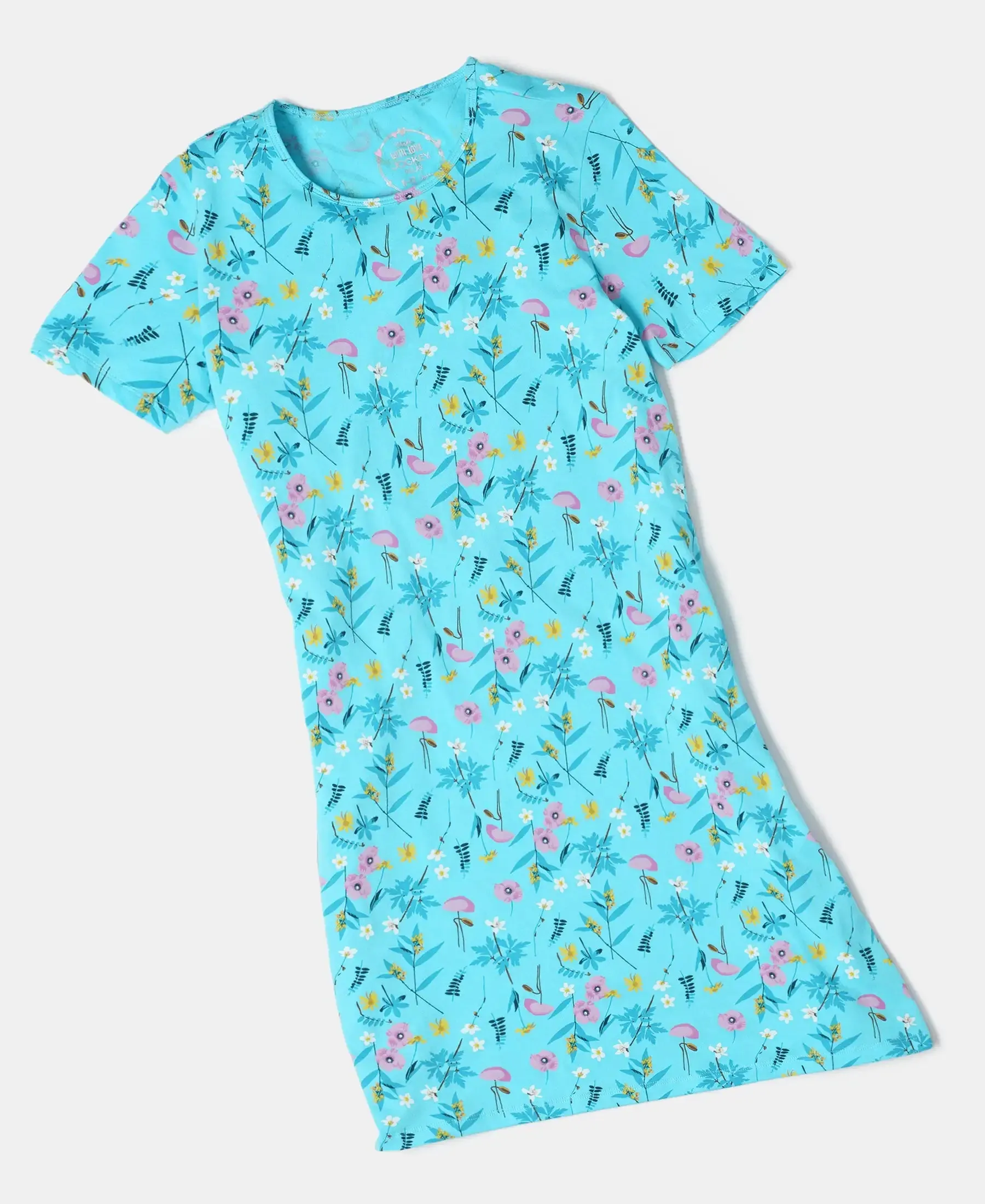 Girl's Super Combed Cotton Printed Dress with Matching Headband - Blue Curacao Printed