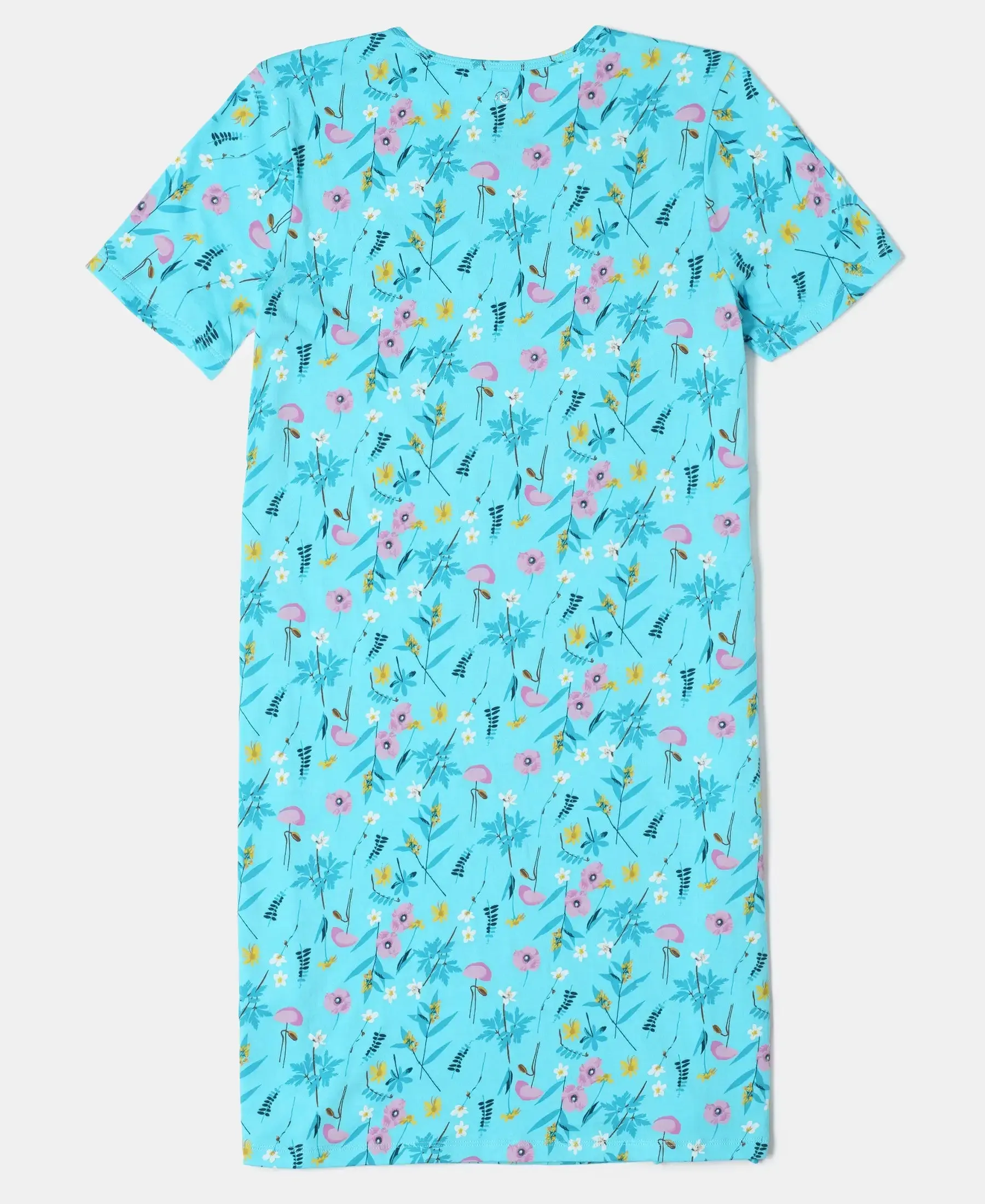Girl's Super Combed Cotton Printed Dress with Matching Headband - Blue Curacao Printed