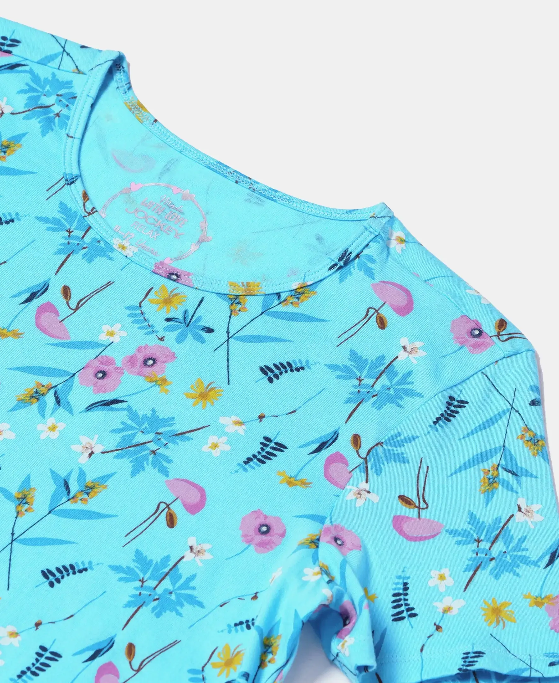 Girl's Super Combed Cotton Printed Dress with Matching Headband - Blue Curacao Printed