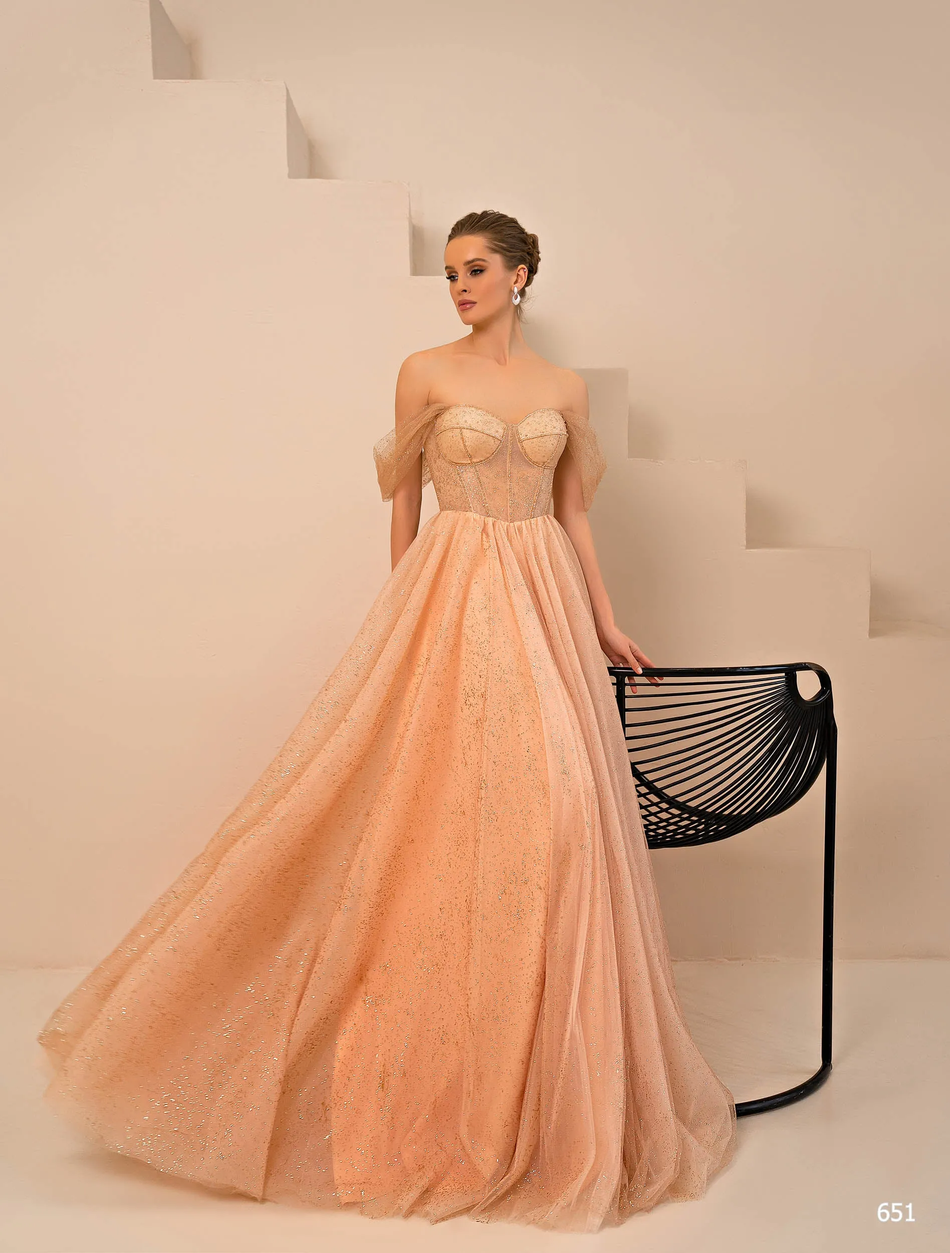 Glitzy Off-Shoulder Corset Princess Gown