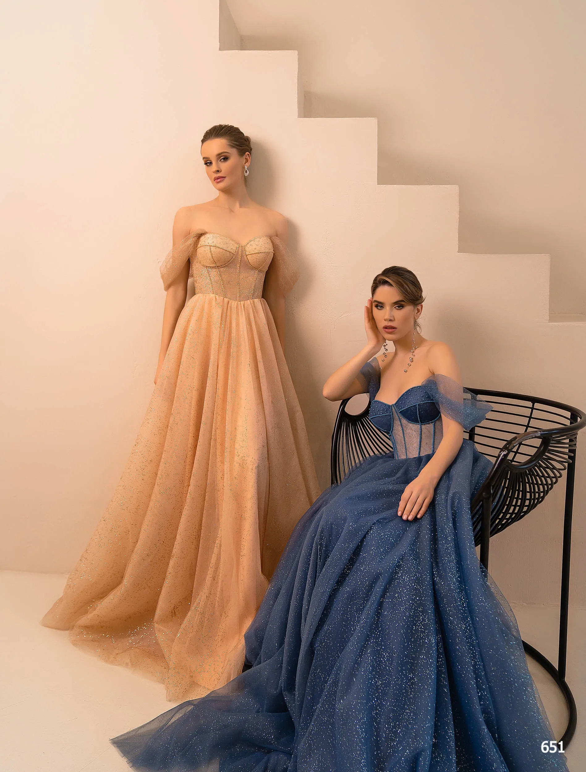 Glitzy Off-Shoulder Corset Princess Gown