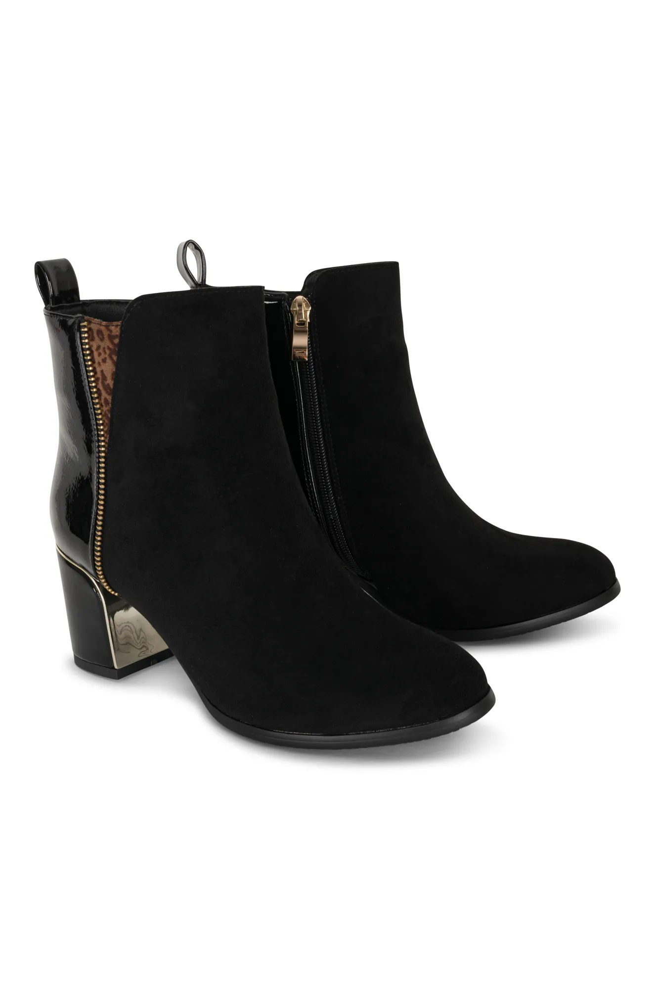 Gold trim Faux Suede Ankle Boot | BLACK | JODEE ZZ