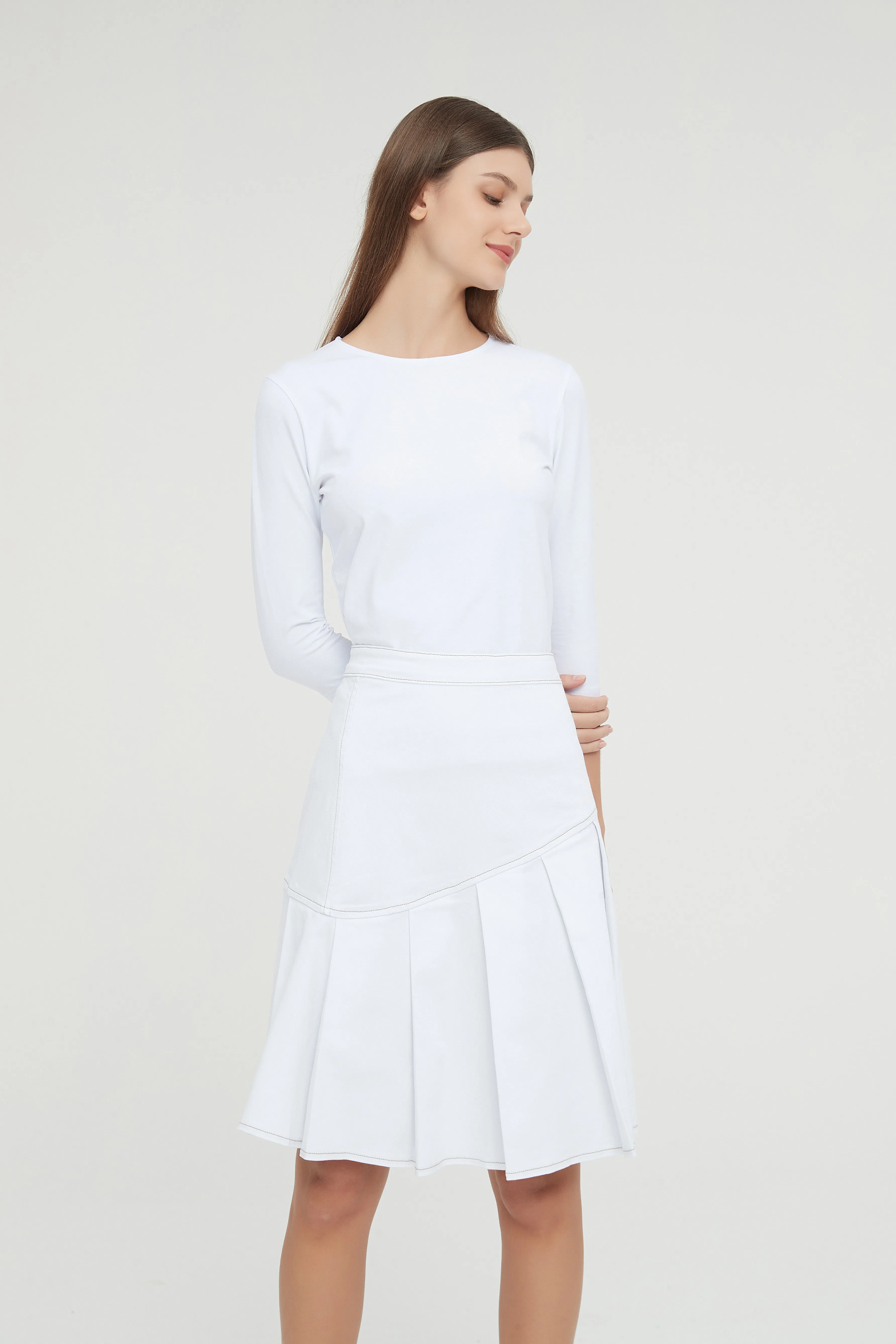 HALF PLEAT JEAN SKIRT byMM - WHITE DENIM