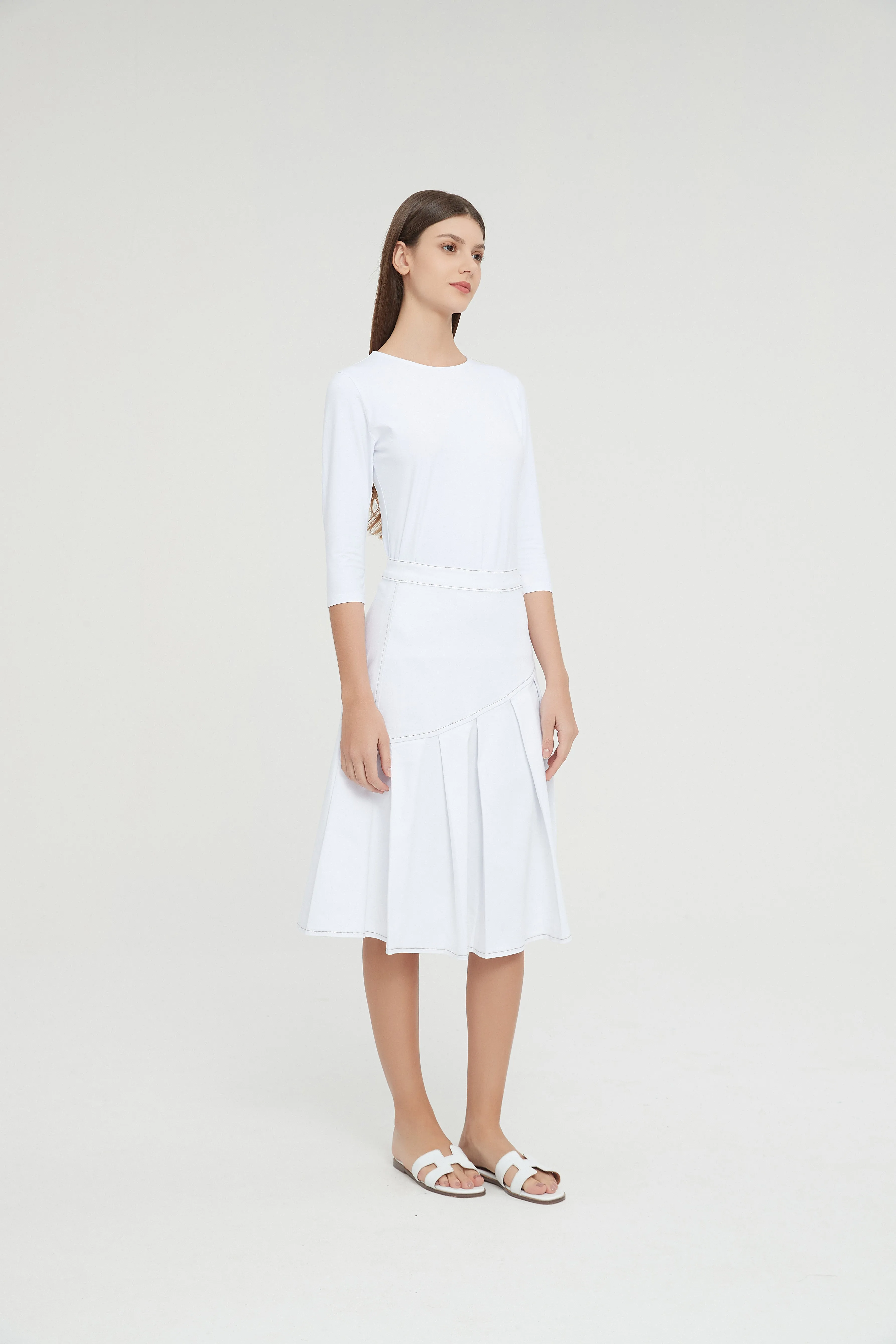 HALF PLEAT JEAN SKIRT byMM - WHITE DENIM