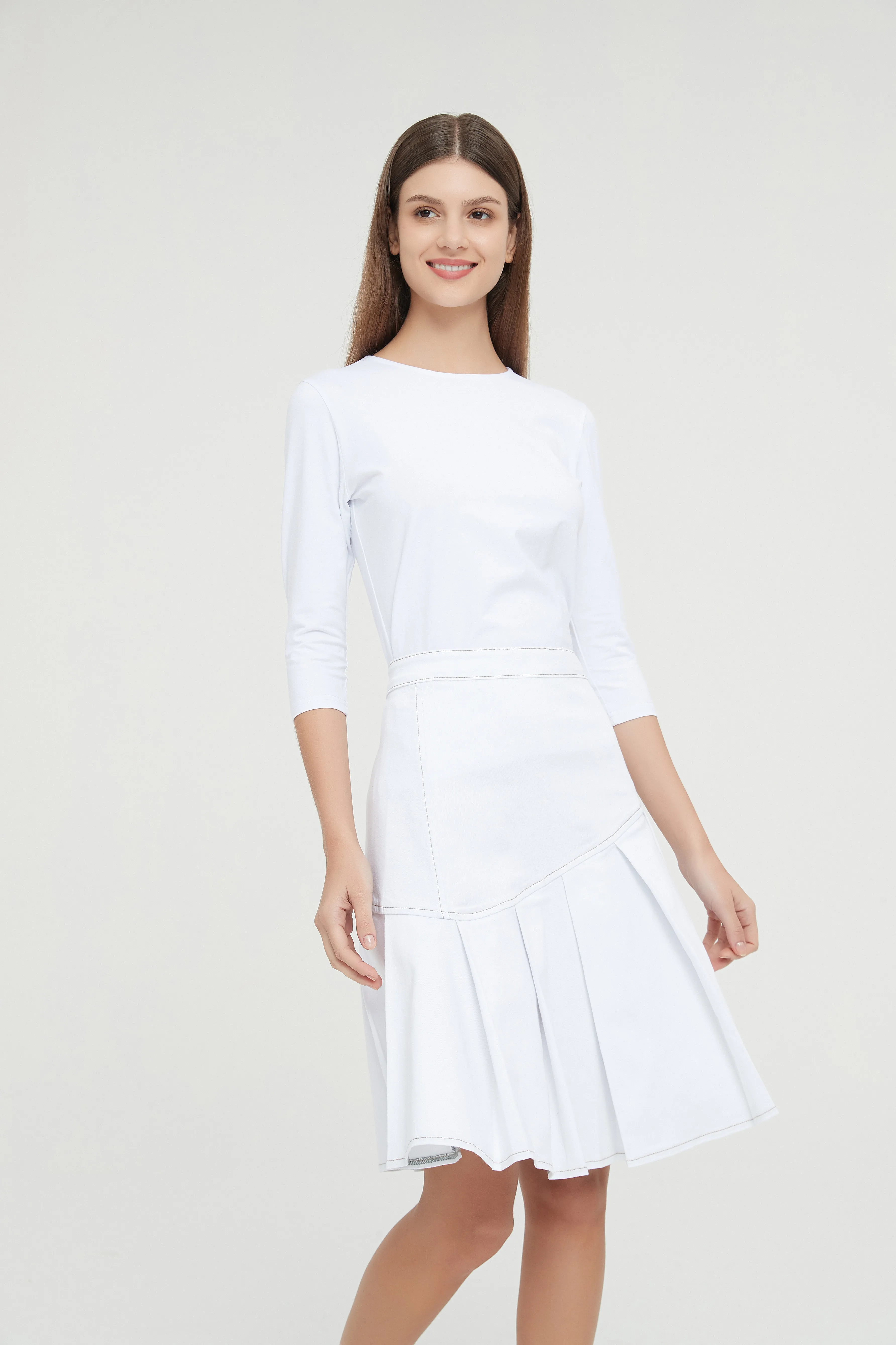 HALF PLEAT JEAN SKIRT byMM - WHITE DENIM