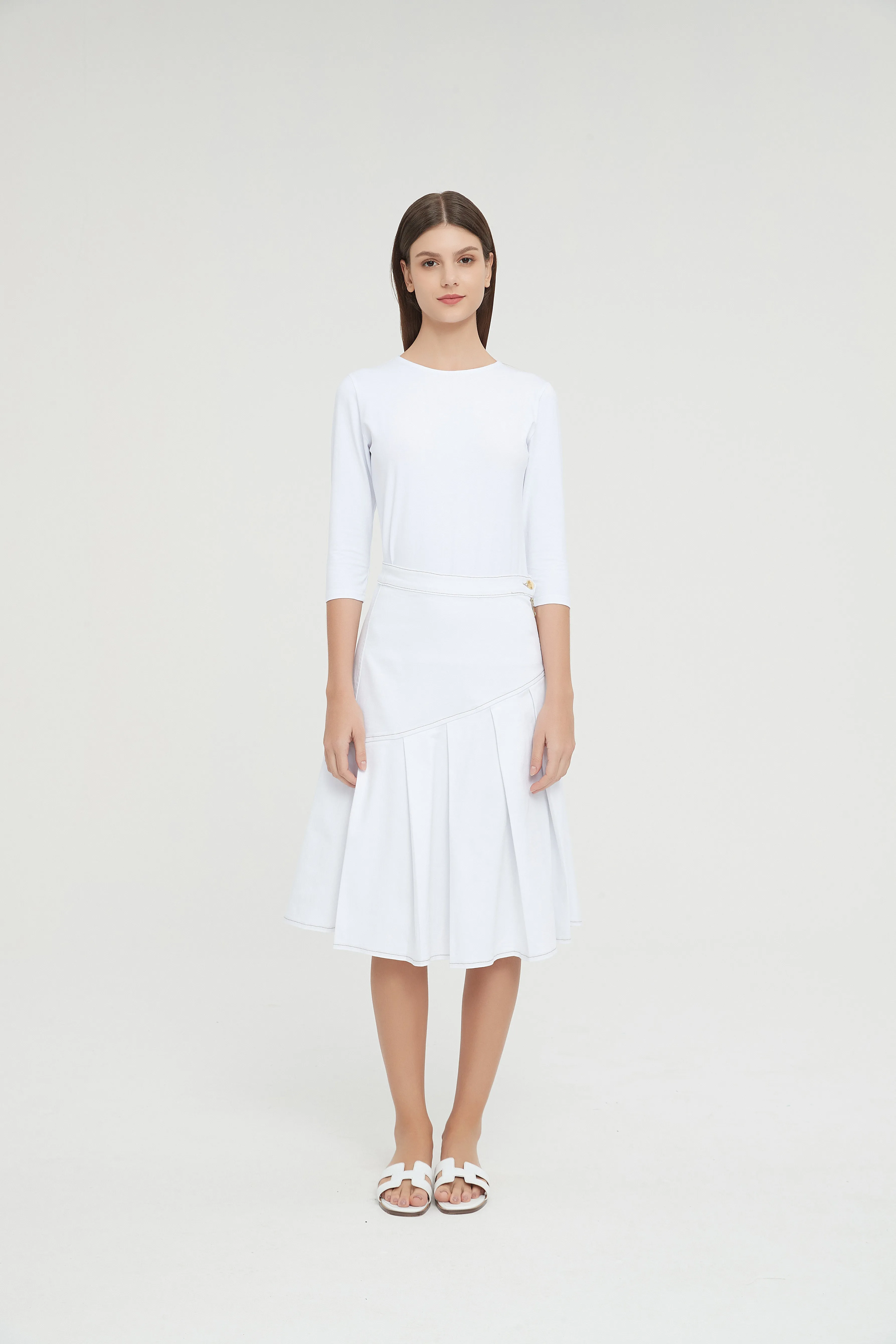 HALF PLEAT JEAN SKIRT byMM - WHITE DENIM