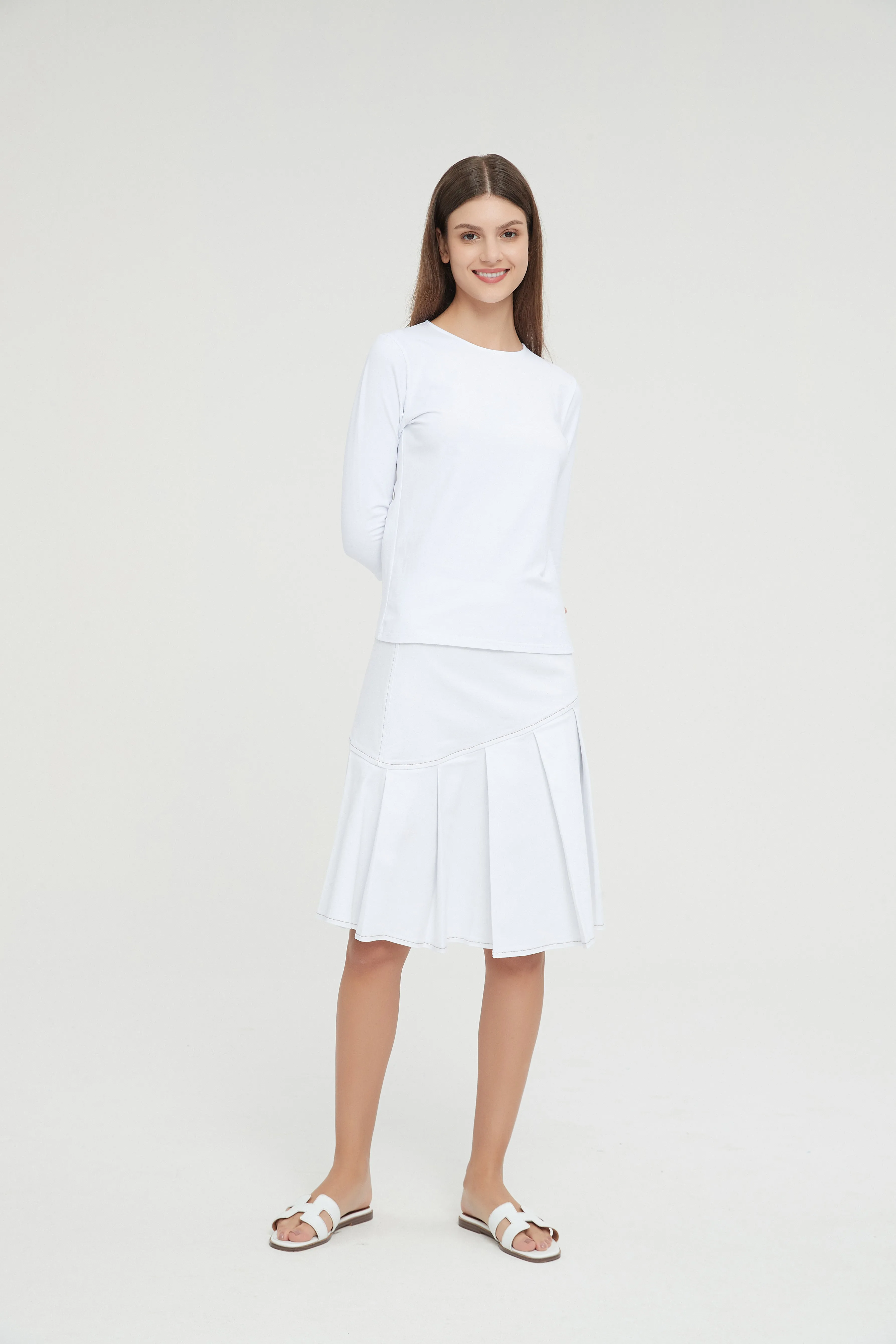 HALF PLEAT JEAN SKIRT byMM - WHITE DENIM