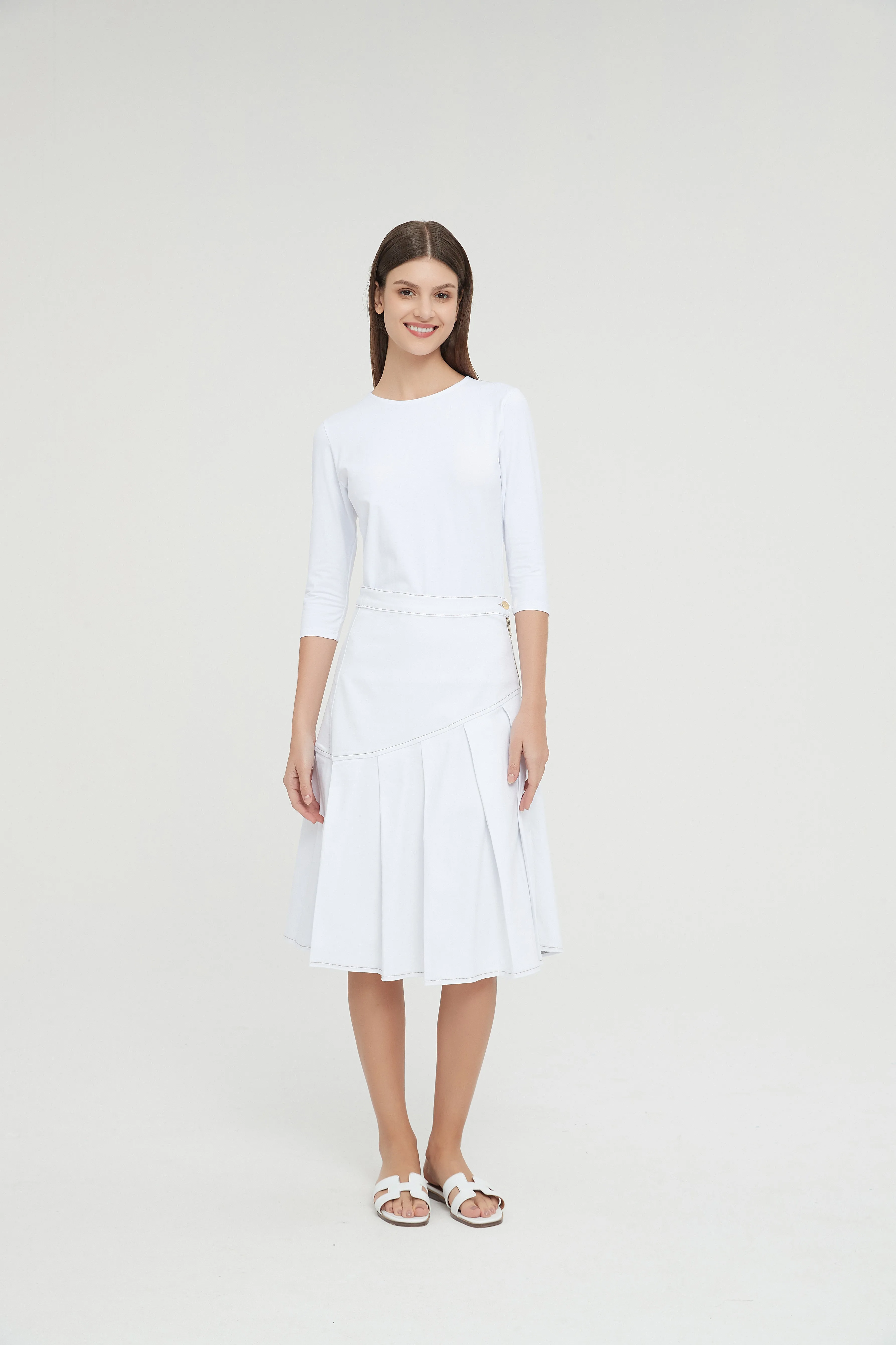 HALF PLEAT JEAN SKIRT byMM - WHITE DENIM