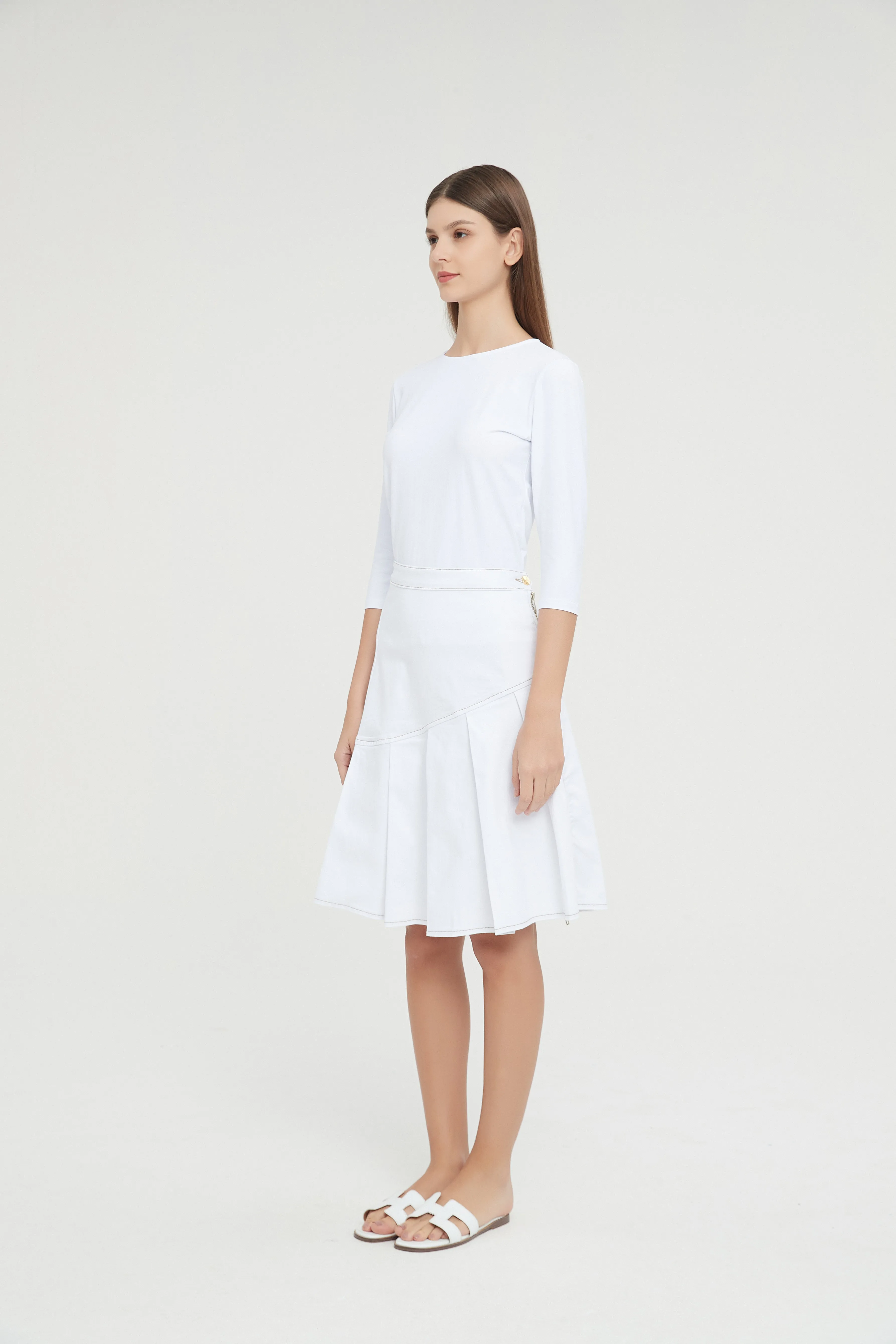 HALF PLEAT JEAN SKIRT byMM - WHITE DENIM