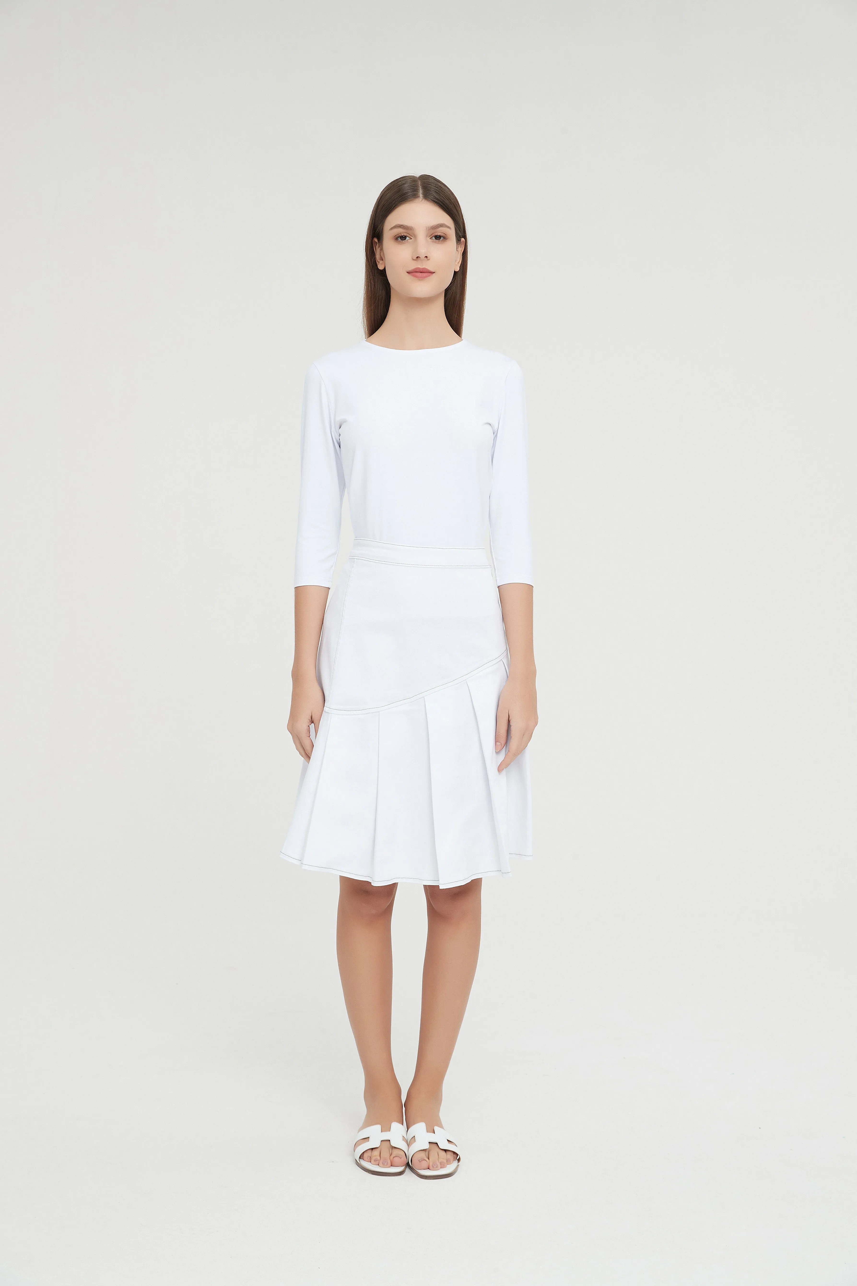 HALF PLEAT JEAN SKIRT byMM - WHITE DENIM