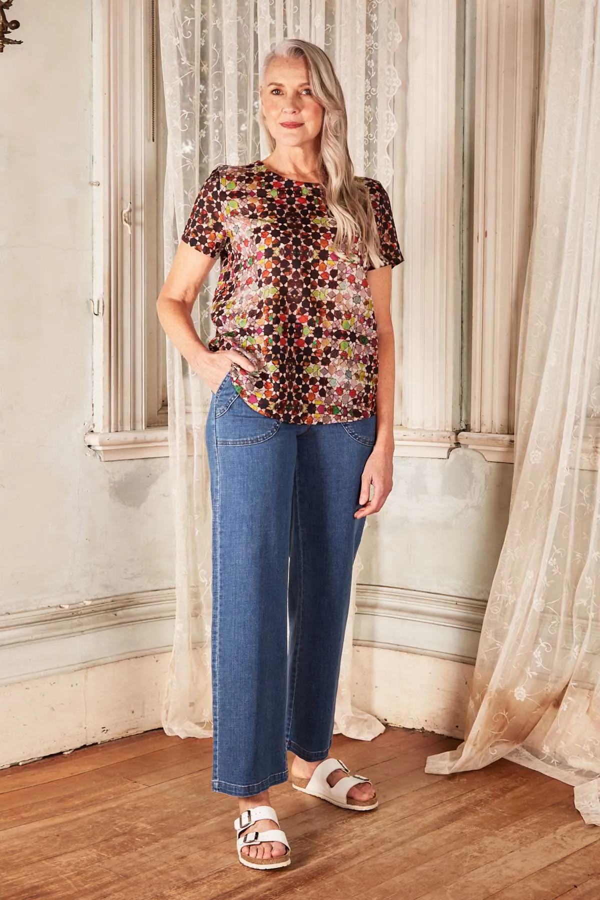 Kaleidoscope Top Grey in Seersucker