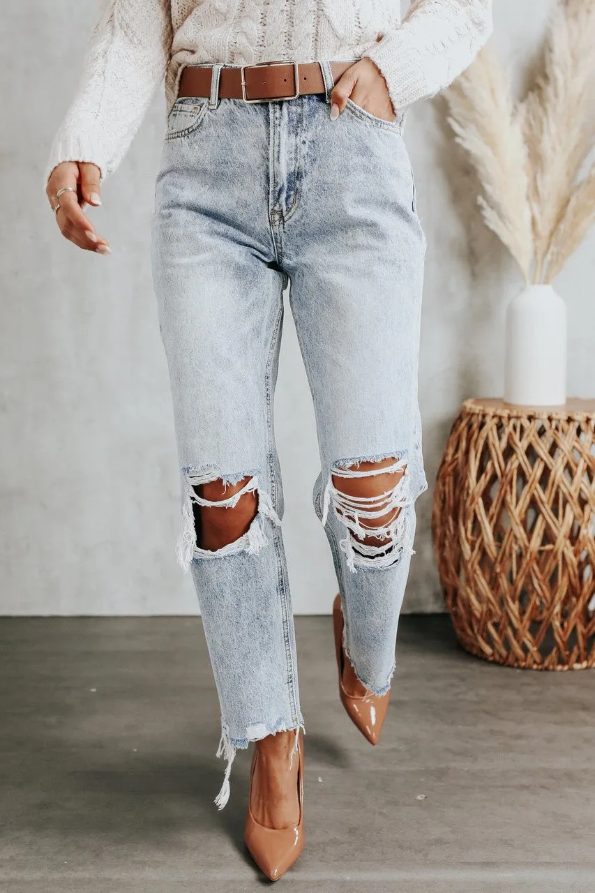 Light Wash Distressed Blue Melody Vintage Crop Straight Jeans