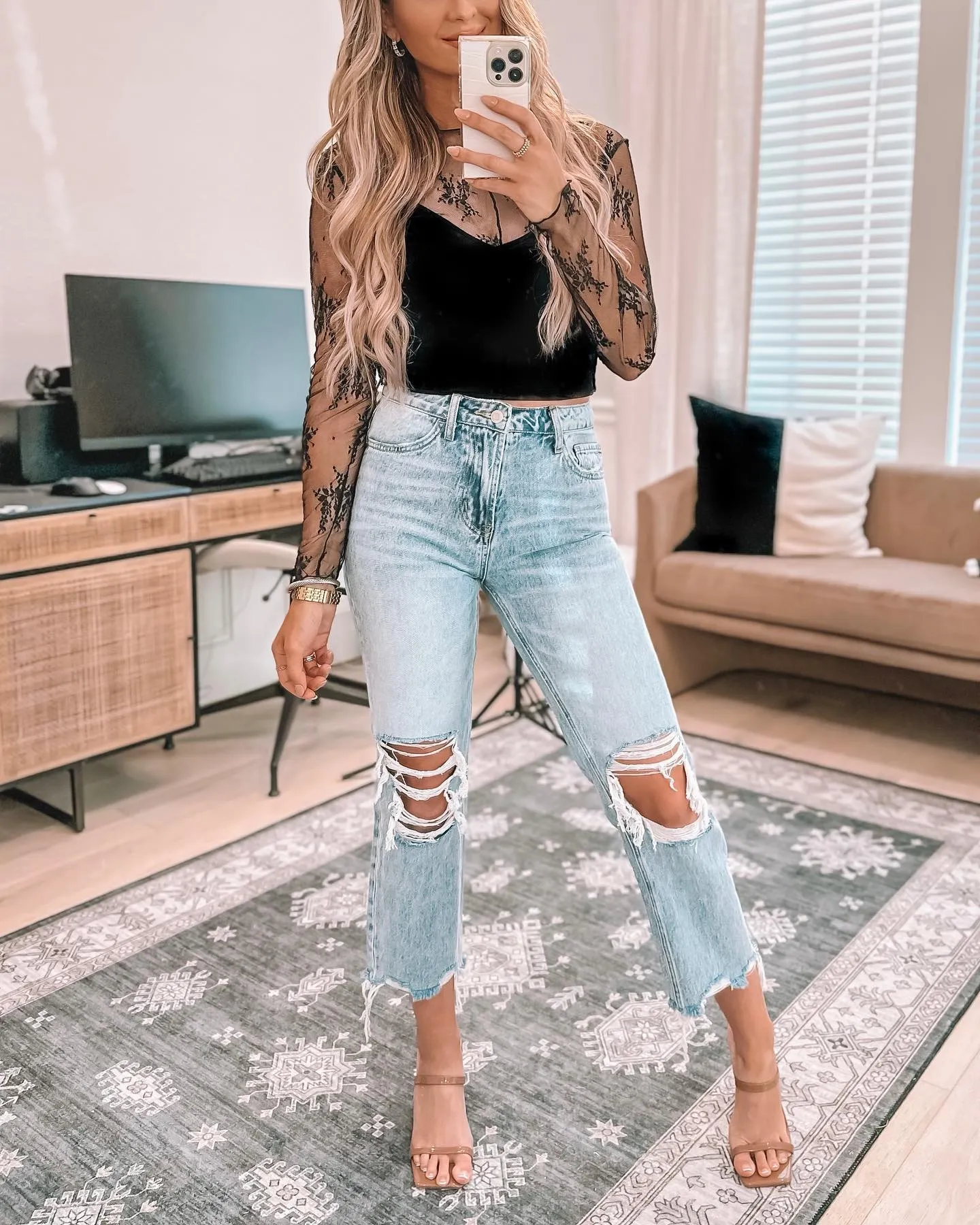 Light Wash Distressed Blue Melody Vintage Crop Straight Jeans