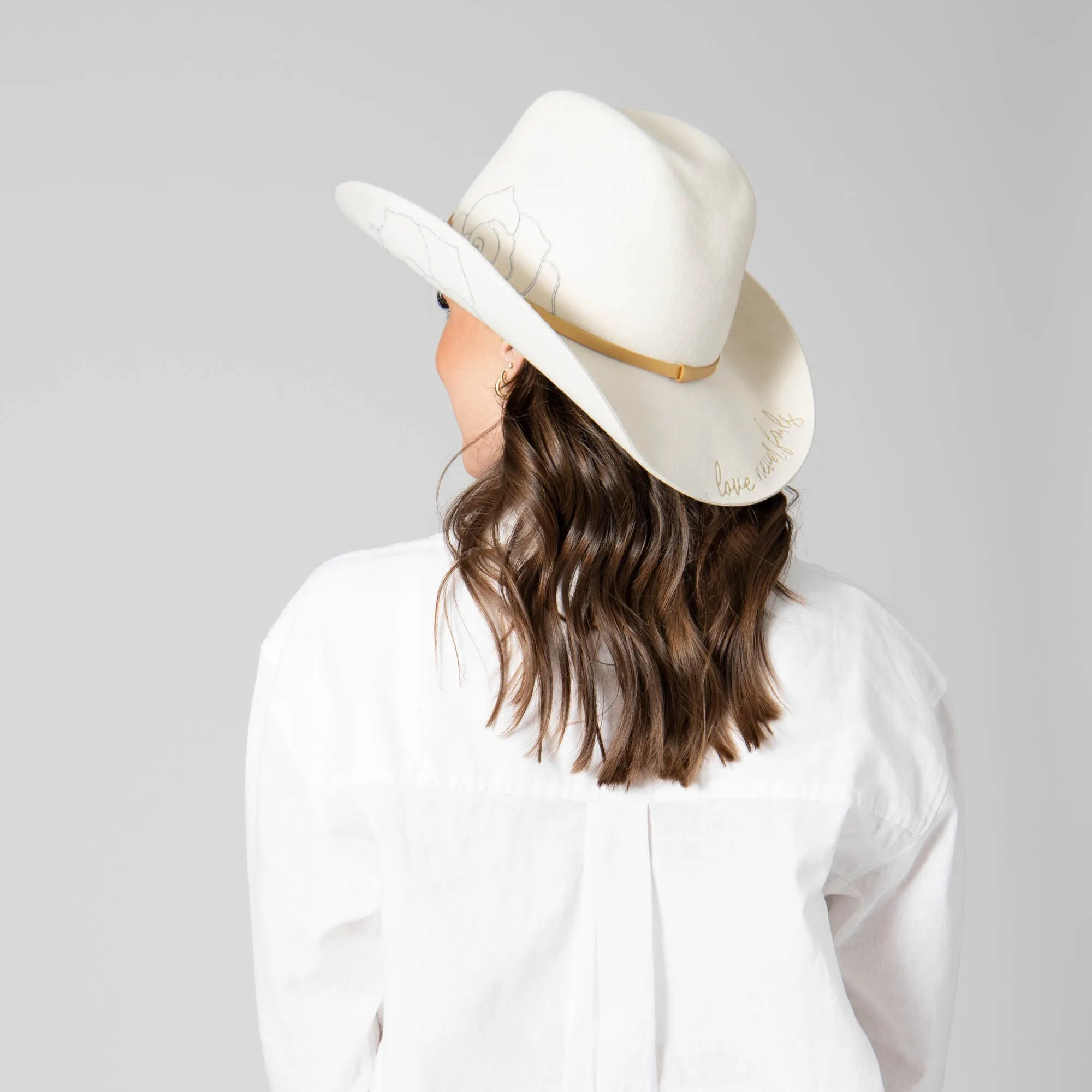 Love Never Fails - Women's Felt Cowboy with Embroidered Rose