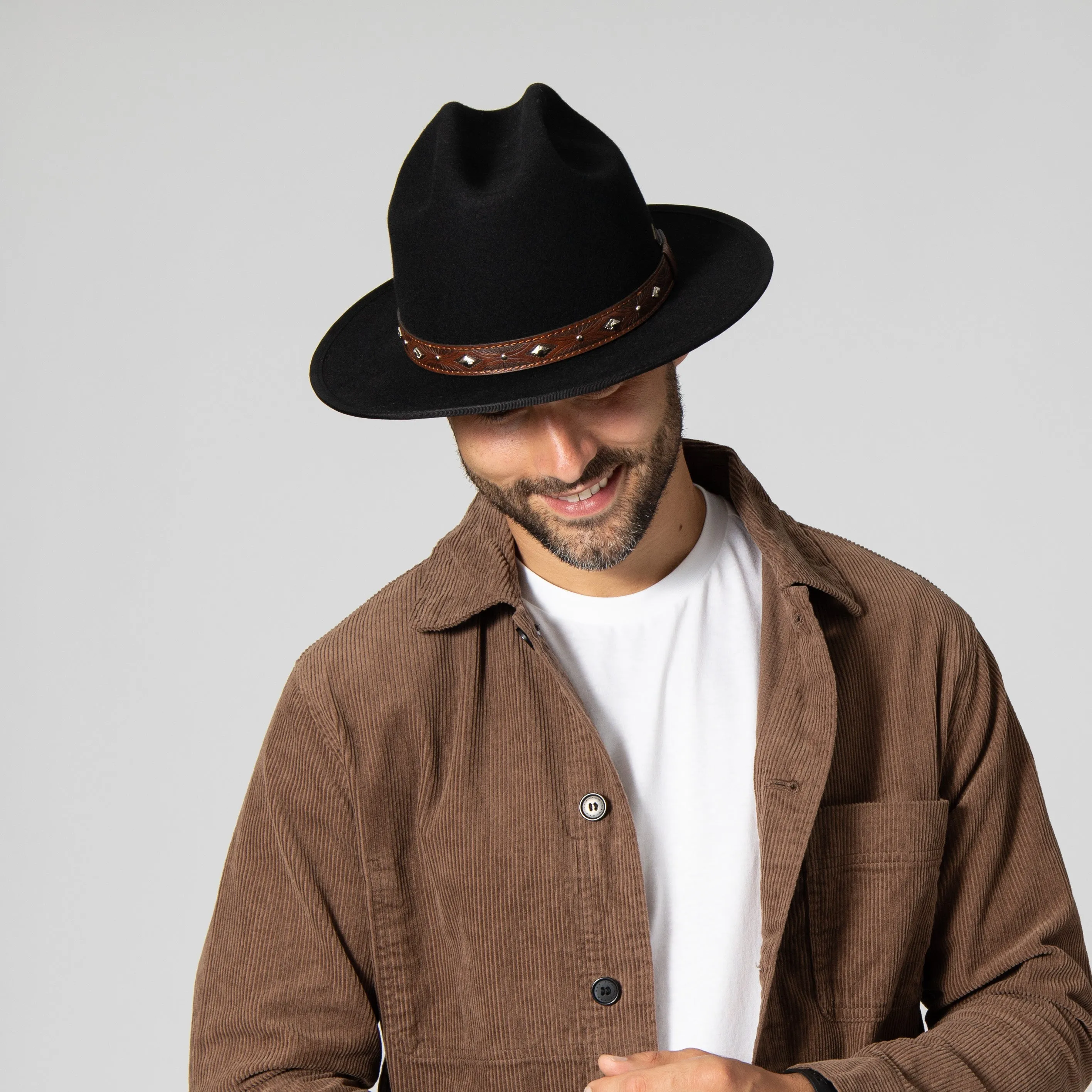 Men's Wool Felt Cowboy Hat With Embossed Faux Leather Trim