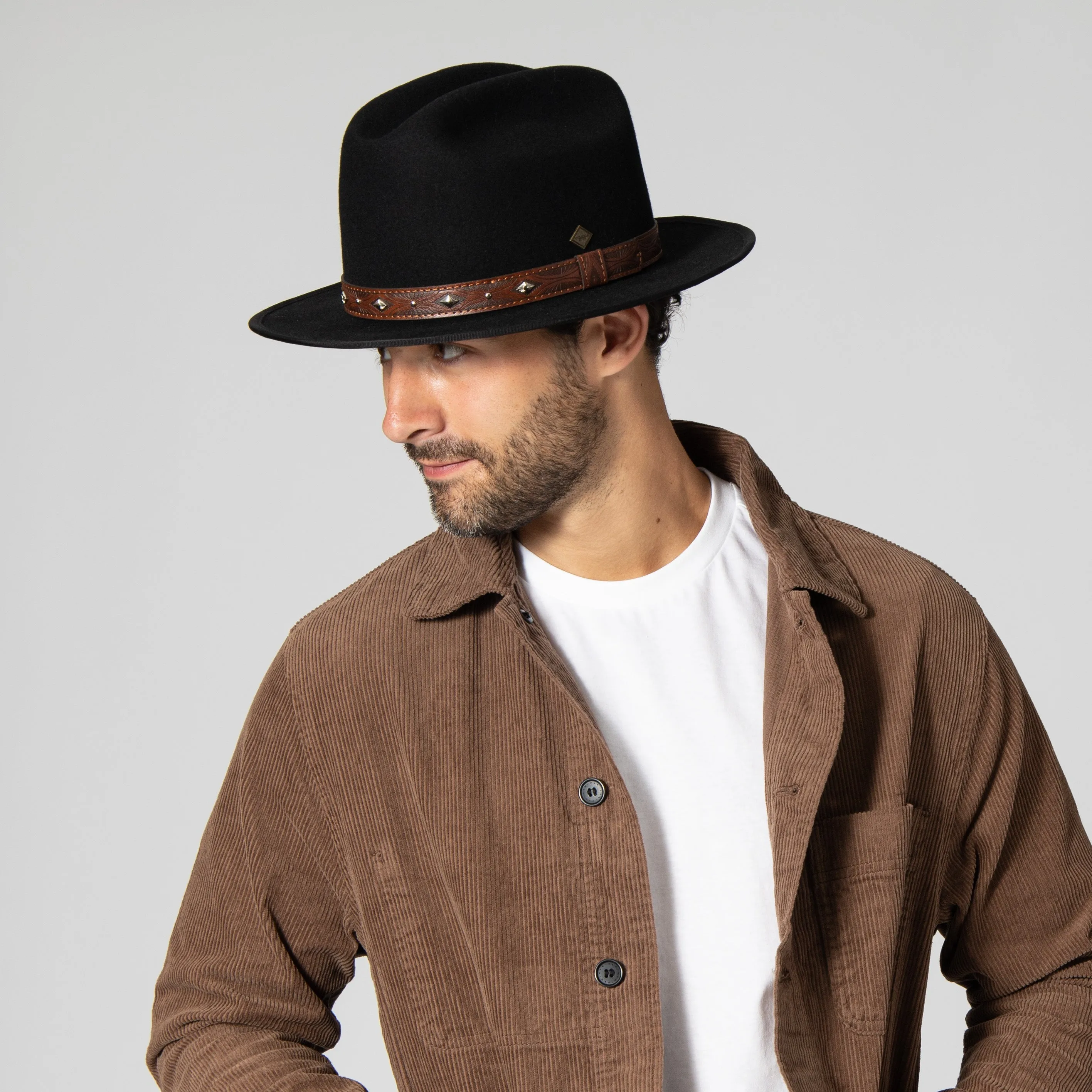 Men's Wool Felt Cowboy Hat With Embossed Faux Leather Trim