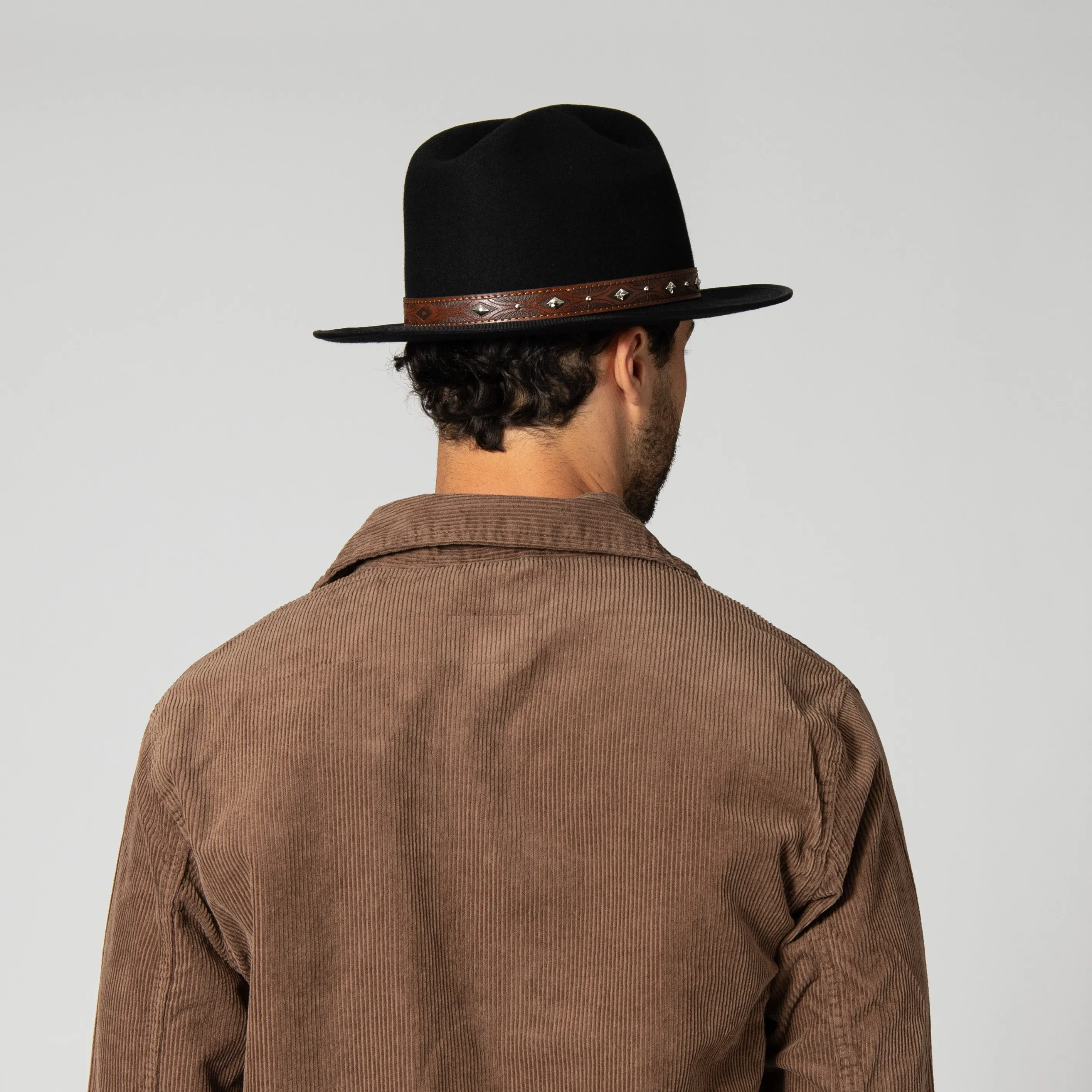 Men's Wool Felt Cowboy Hat With Embossed Faux Leather Trim