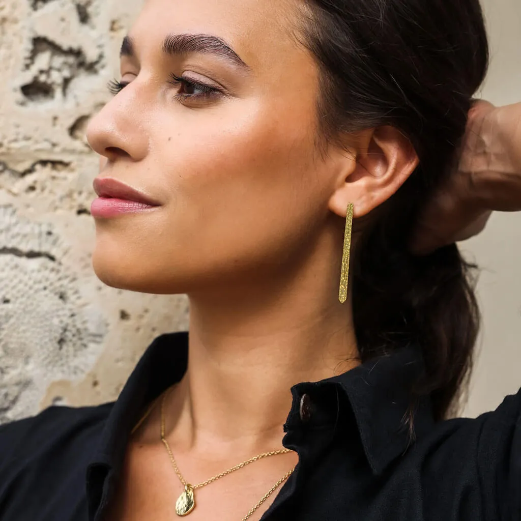 Minimal Stick Earrings - Hammered Brass