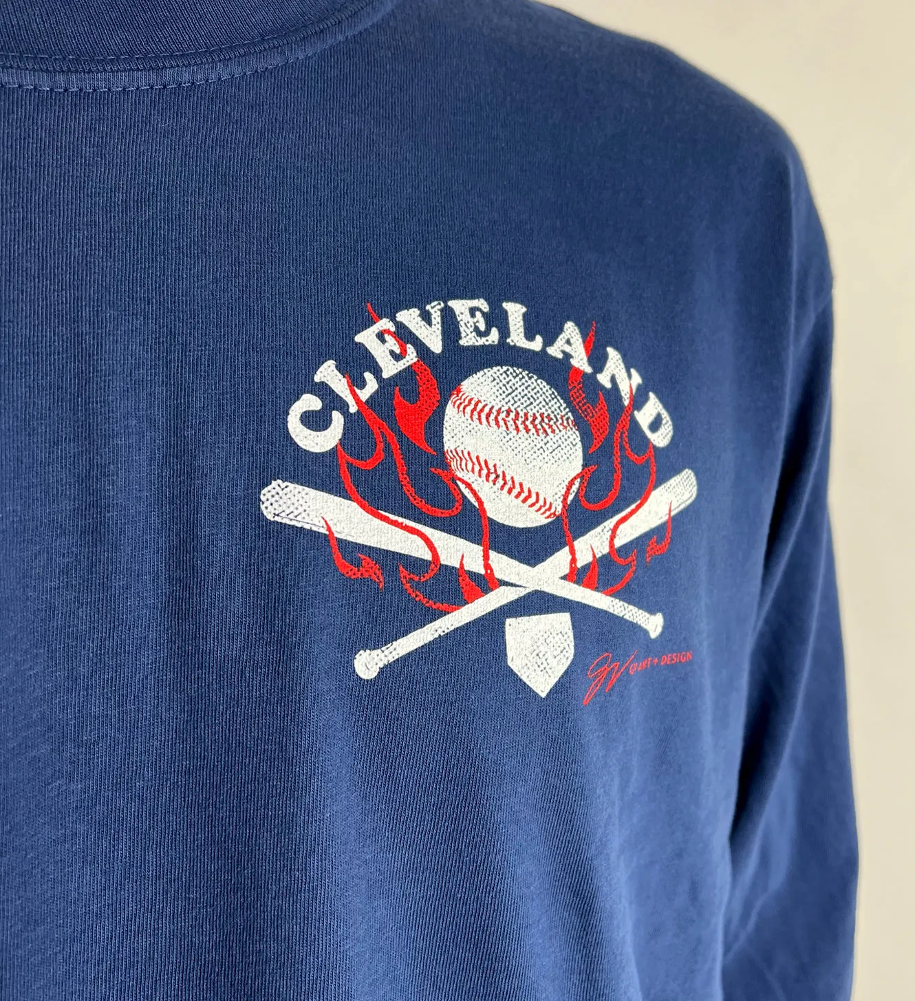 Navy Cleveland Baseball For Life Long Sleeve