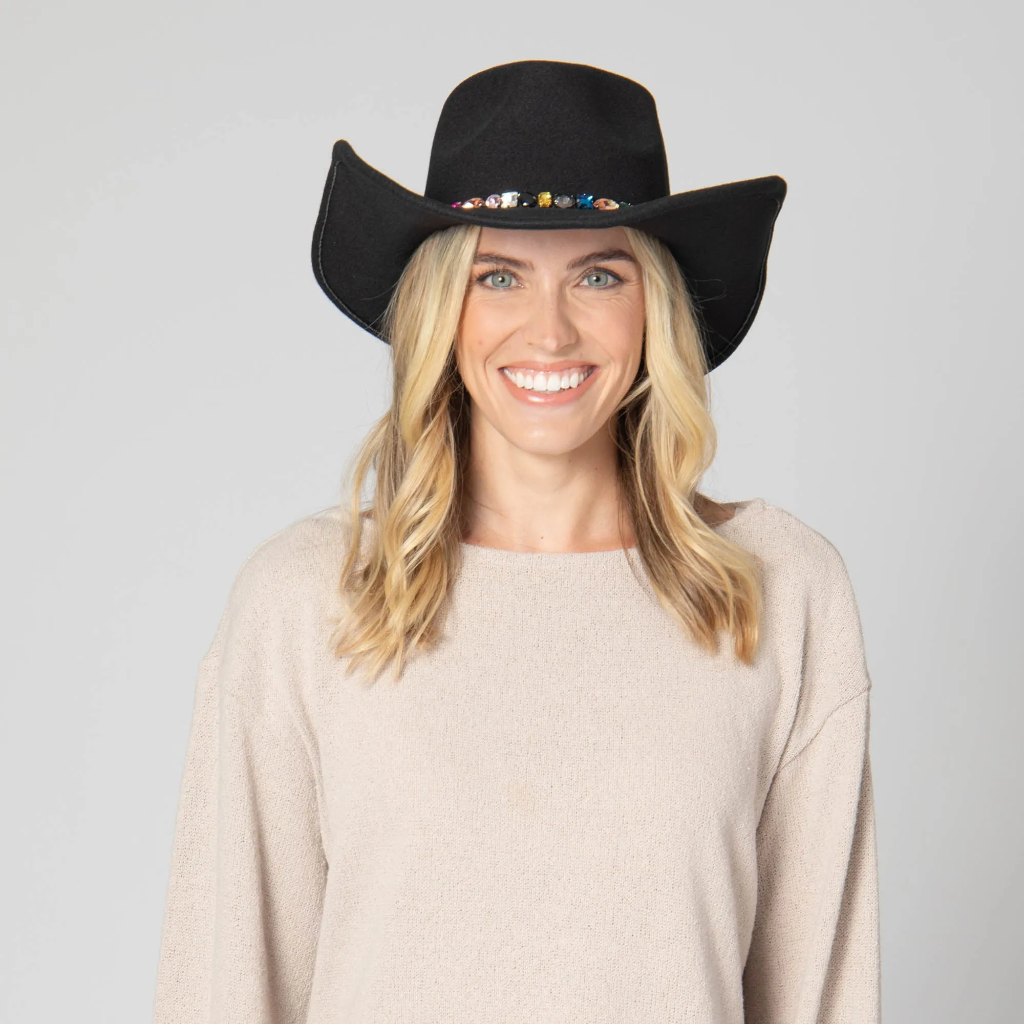 Pinch Crown Cowboy with Multi Gemstone Band