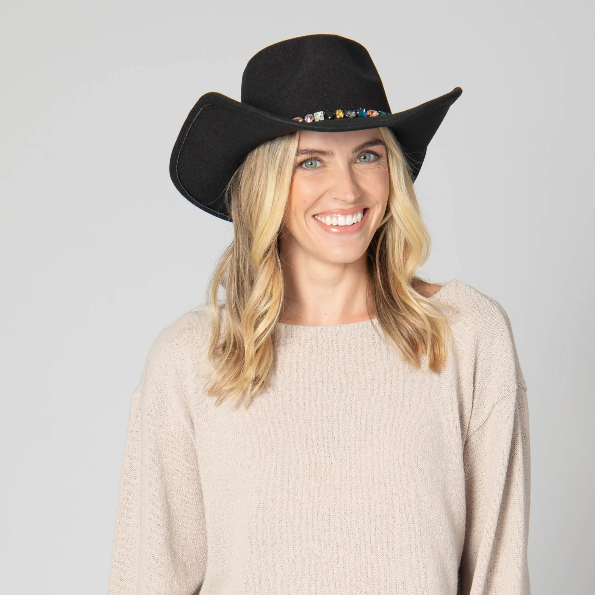 Pinch Crown Cowboy with Multi Gemstone Band