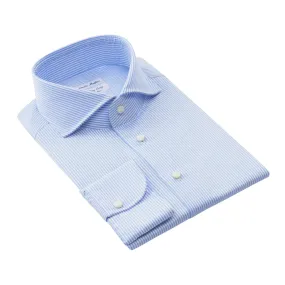 "All Day Long Collection" Bengal-Stripe Cotton Light Blue Shirt with Shark Collar