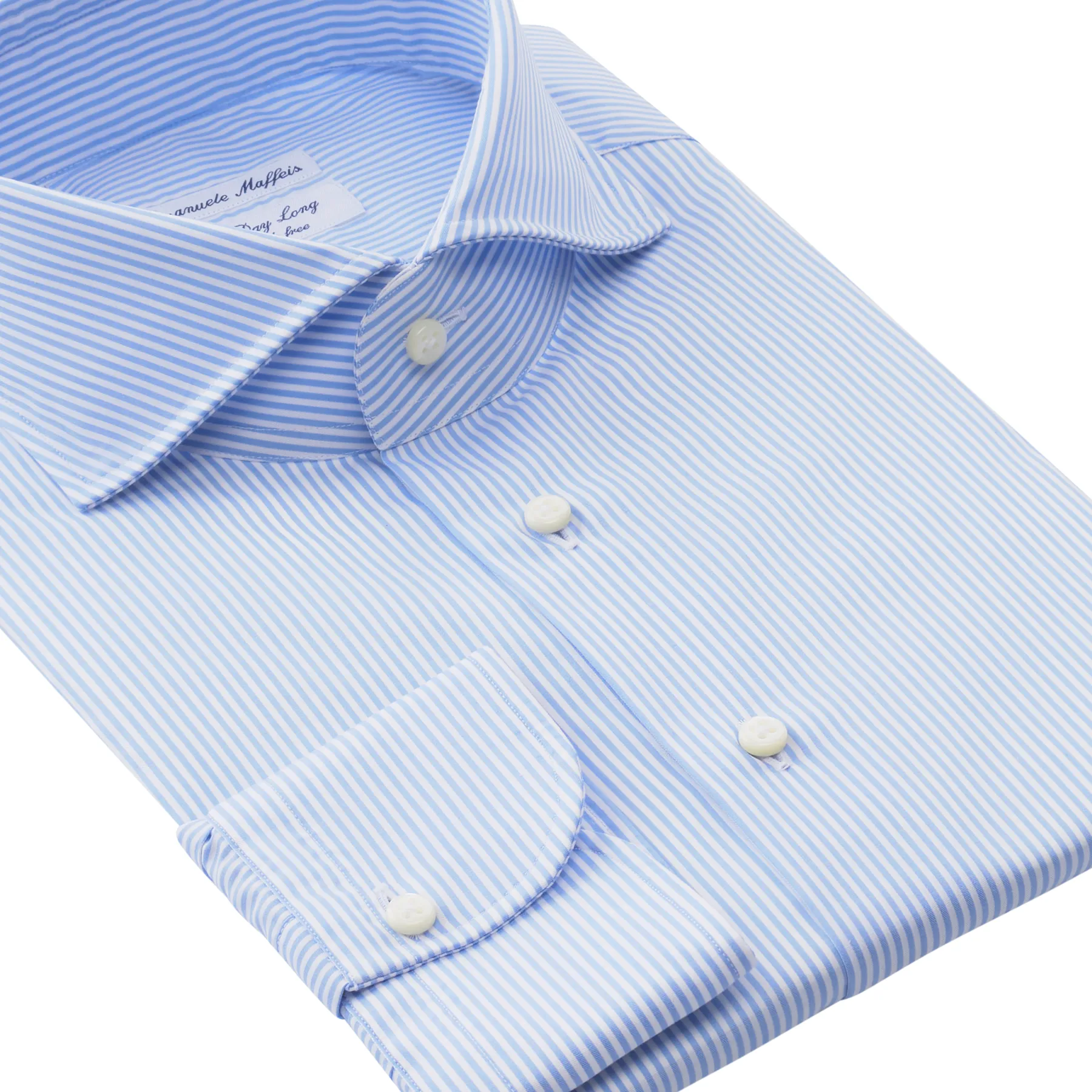 "All Day Long Collection" Bengal-Stripe Cotton Light Blue Shirt with Shark Collar