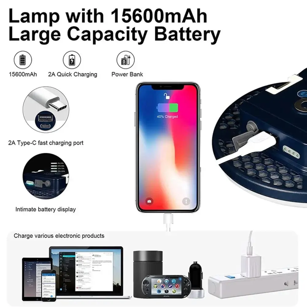 Rechargeable LED Camping Lantern with Magnet Strong Light Zoom Portable Flashlights 15600maH Tent Lights Work Repair Lighting