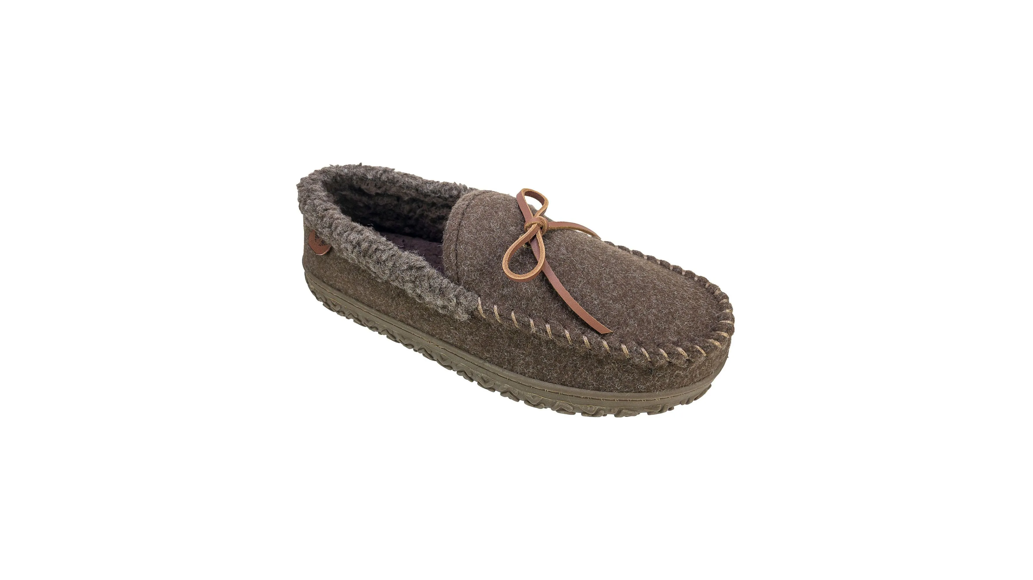 Rolled Collar Wool Moccasin Slippers