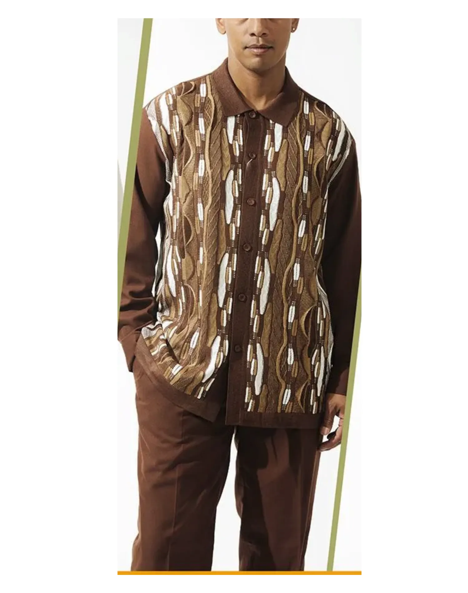 Silver Silk Pattern Walking Suit - Brown 83015