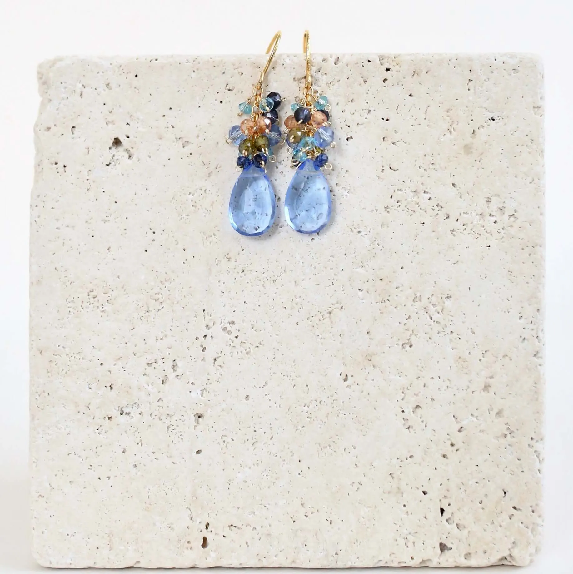 Sky Blue Quartz Gold Drop Earrings