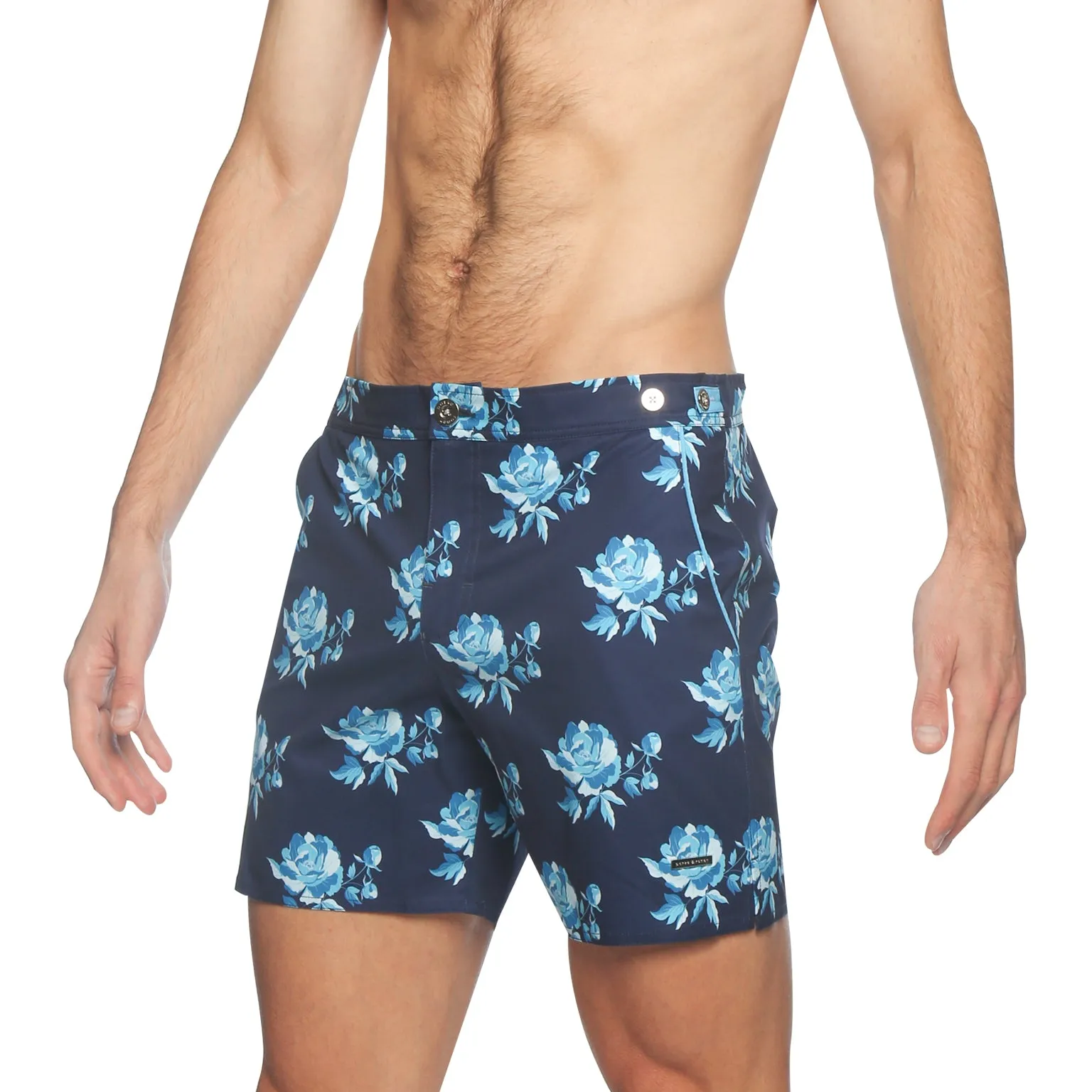 Super Blue Peonies Print 6" Catalonia Stretch