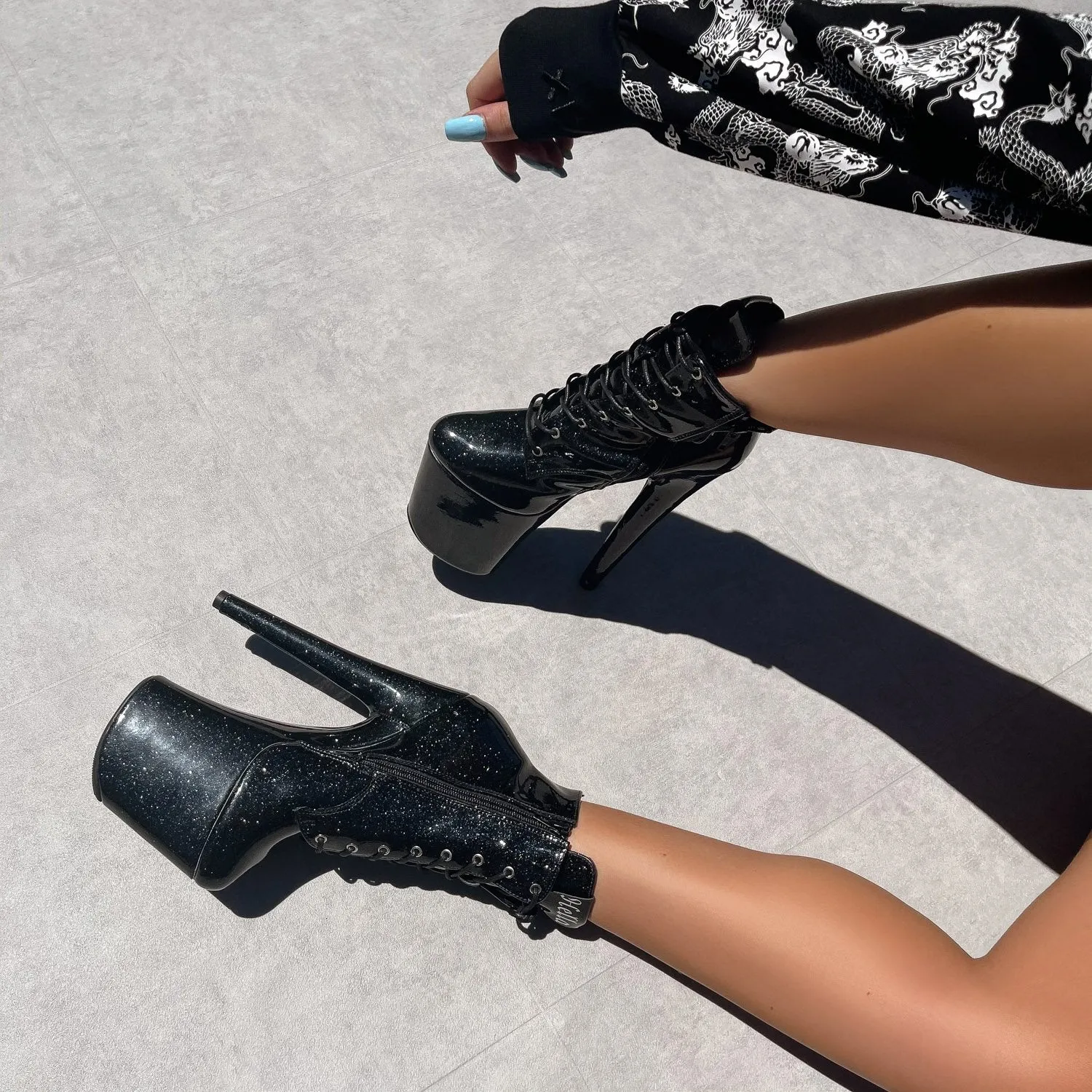 The Glitterati Ankle Boot - Sin City - 8 INCH