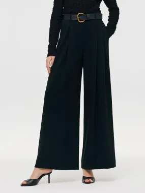 Triacetate Wide Leg Women Pants With Leather Belt Triacetate Wide Leg Women Pants With Leather Belt
