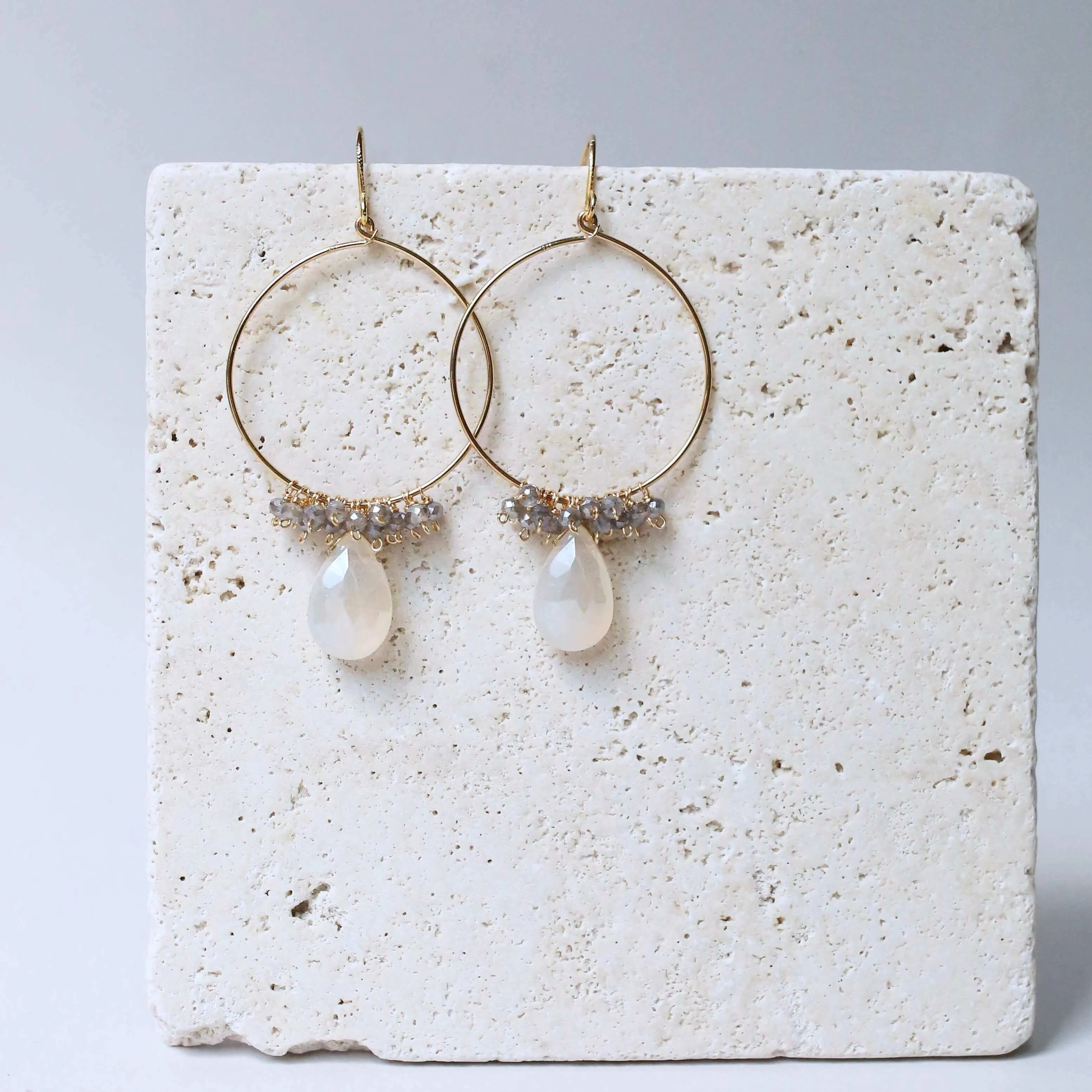 White Chalcedony Swing Earrings