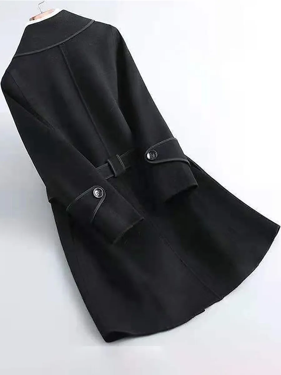 Women's Wool Blend Fall Long Pea Coat Fall Winter Maillard Lapel Collar Overcoat with Belt Thermal Warm Windproof Stylish Contemporary Modern Style Jacket Long Sleeve