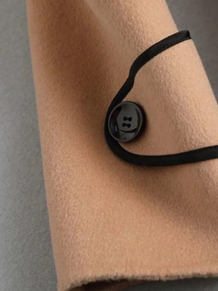 Women's Wool Blend Fall Long Pea Coat Fall Winter Maillard Lapel Collar Overcoat with Belt Thermal Warm Windproof Stylish Contemporary Modern Style Jacket Long Sleeve