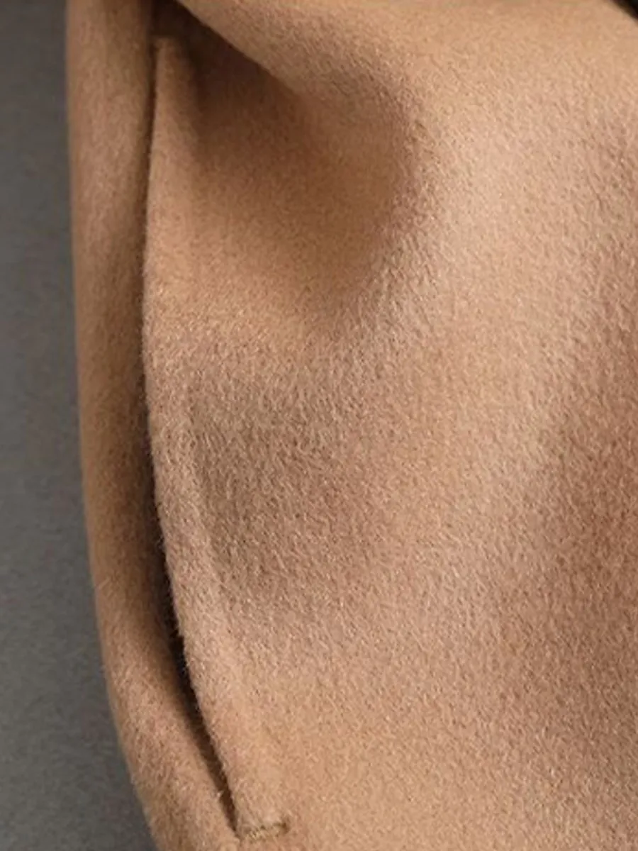 Women's Wool Blend Fall Long Pea Coat Fall Winter Maillard Lapel Collar Overcoat with Belt Thermal Warm Windproof Stylish Contemporary Modern Style Jacket Long Sleeve