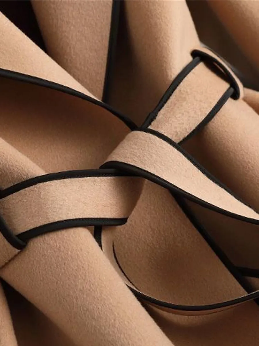 Women's Wool Blend Fall Long Pea Coat Fall Winter Maillard Lapel Collar Overcoat with Belt Thermal Warm Windproof Stylish Contemporary Modern Style Jacket Long Sleeve